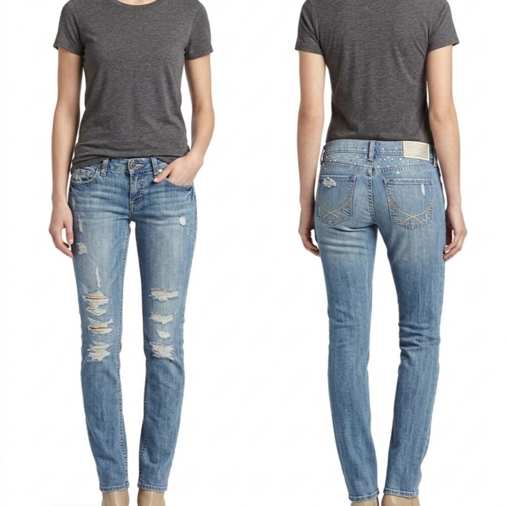 PINK Victoria Secret Y2K Bling Distressed Jeans 4 Rigid Cotton Low Rise Straight